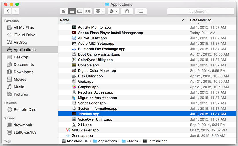 Mac command line list